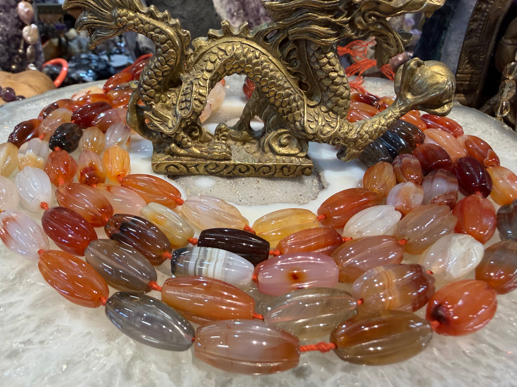 Carnelian carved melon 20mm gemstone beads