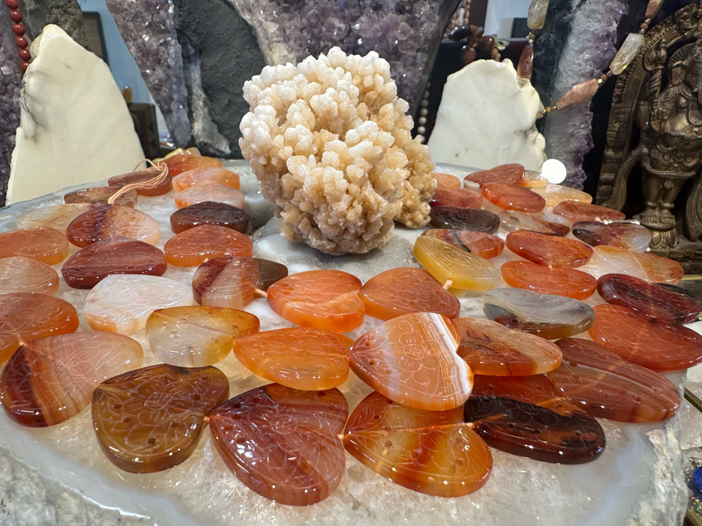 Large Decorative Carved Carnelian Heart Focal Gemstone Beads
