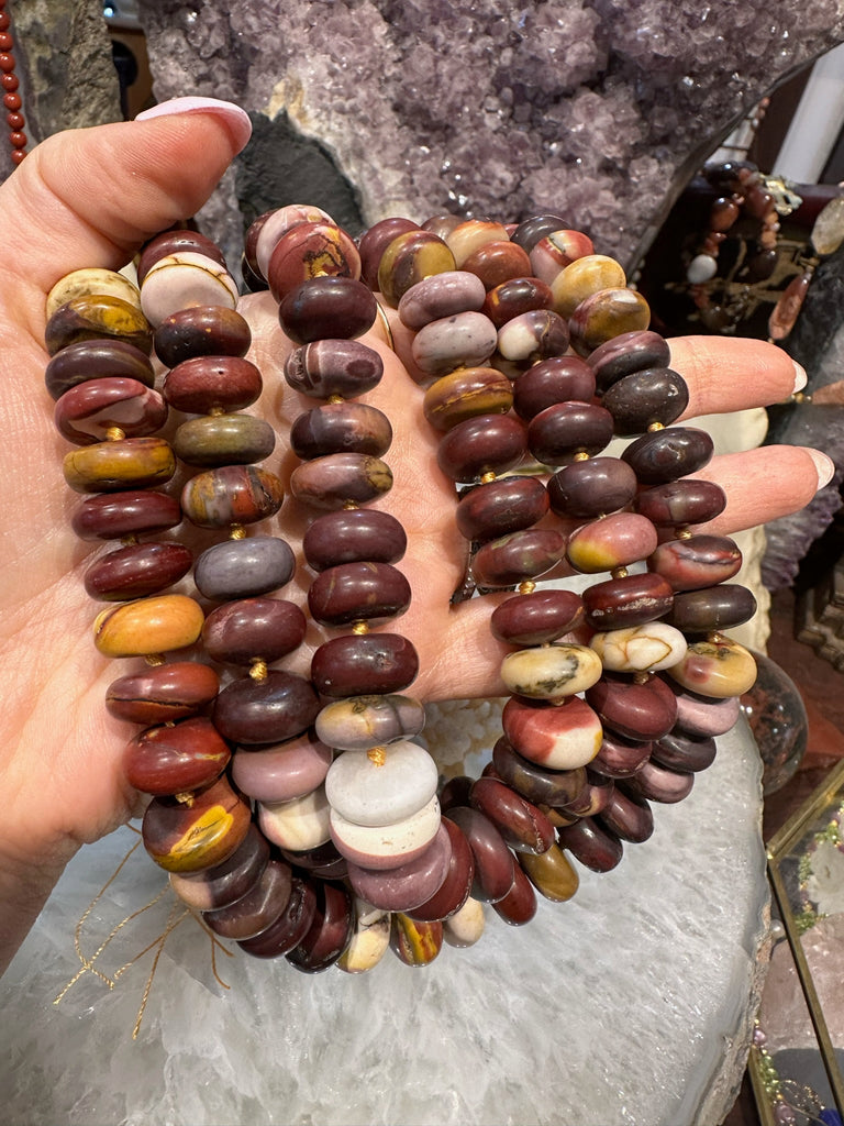 Large Natural Matte Multicolor Mookaite Rondelle Gemstone Beads - 17-18mm Australia