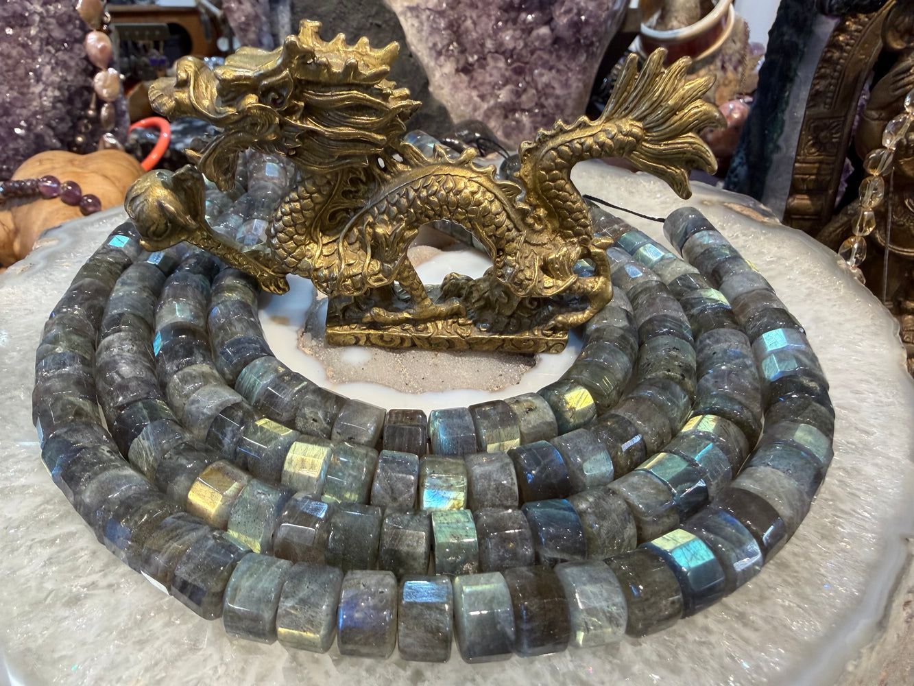 Superb labradorite Stepcut 12mm gemstone beads