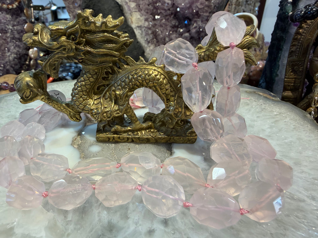 Superb Madagascar rose quartz faceted cut nuggets beads