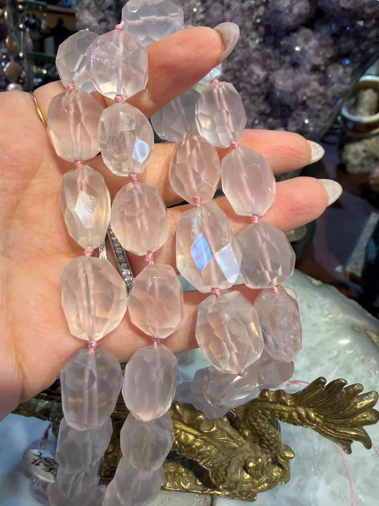 Superb Madagascar rose quartz faceted cut nuggets beads