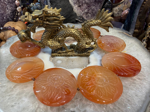 Huge carnelian 43mm eye & flower carving gemstone beads