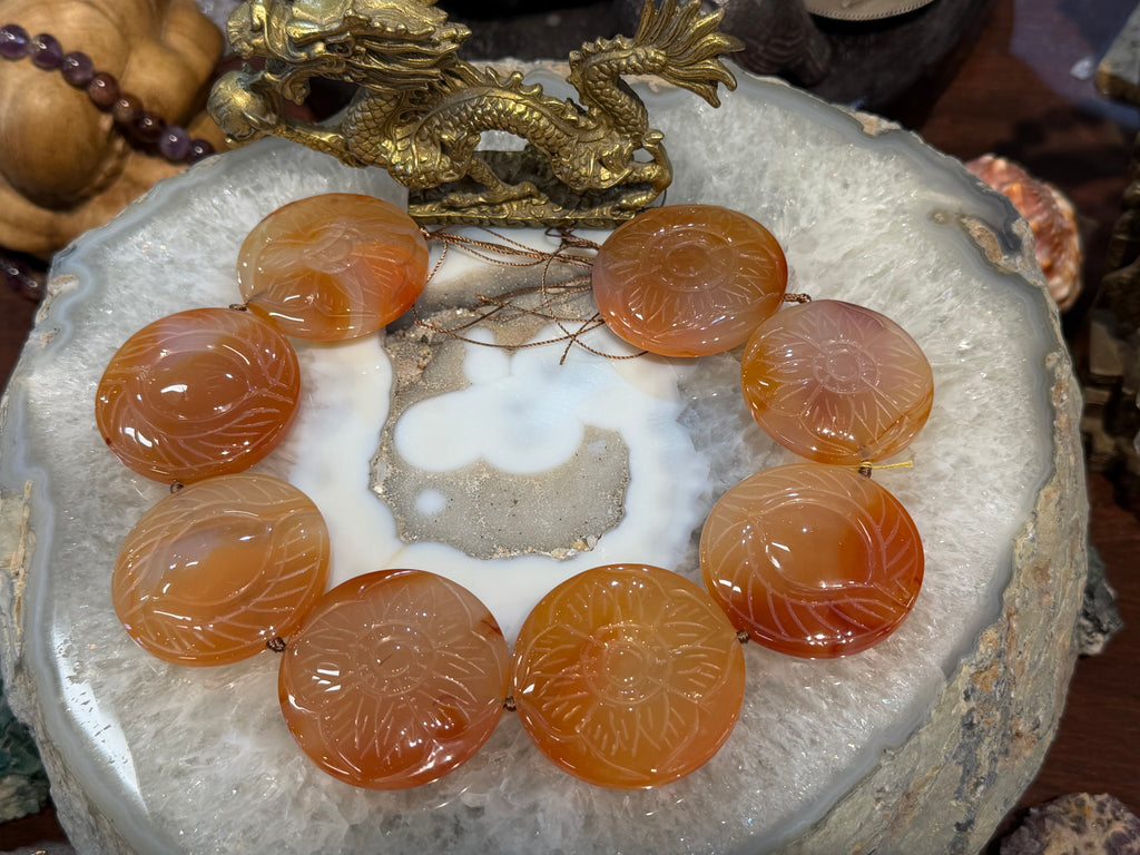 Huge carnelian 43mm eye & flower carving gemstone beads