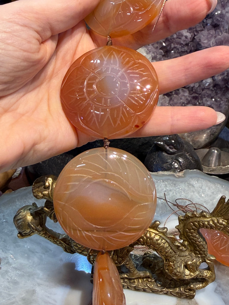Huge carnelian 43mm eye & flower carving gemstone beads