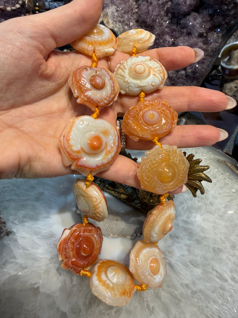 Rare carnelian 30mm double fish carving gemstone beads