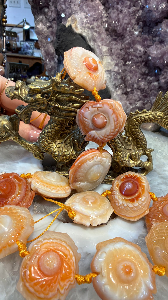 Rare carnelian 30mm double fish carving gemstone beads