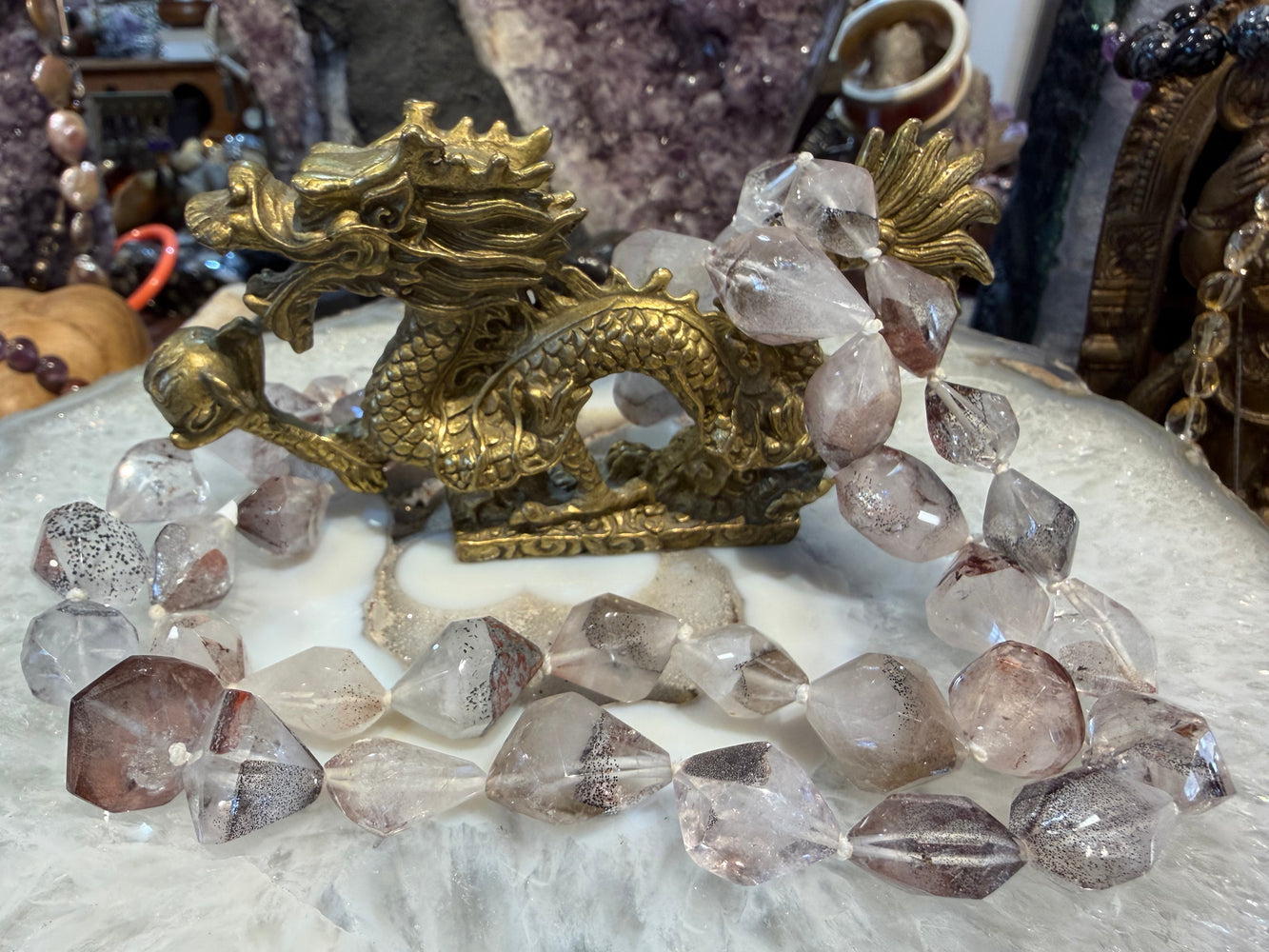 Rare lepidocrocite in quartz diamond cut gemstones beads