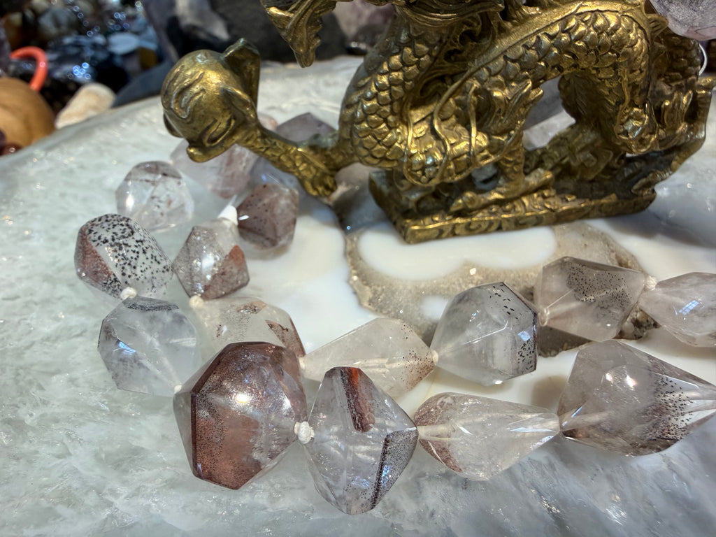 Rare lepidocrocite in quartz diamond cut gemstones beads