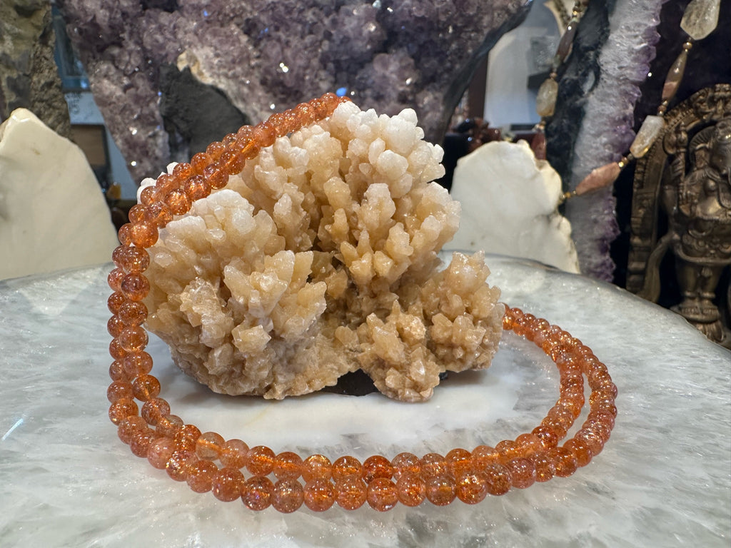 Exquisite 6mm Top orange sunstone round sparkle flash gemstone beads