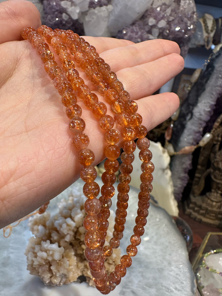 Exquisite 6mm Top orange sunstone round sparkle flash gemstone beads