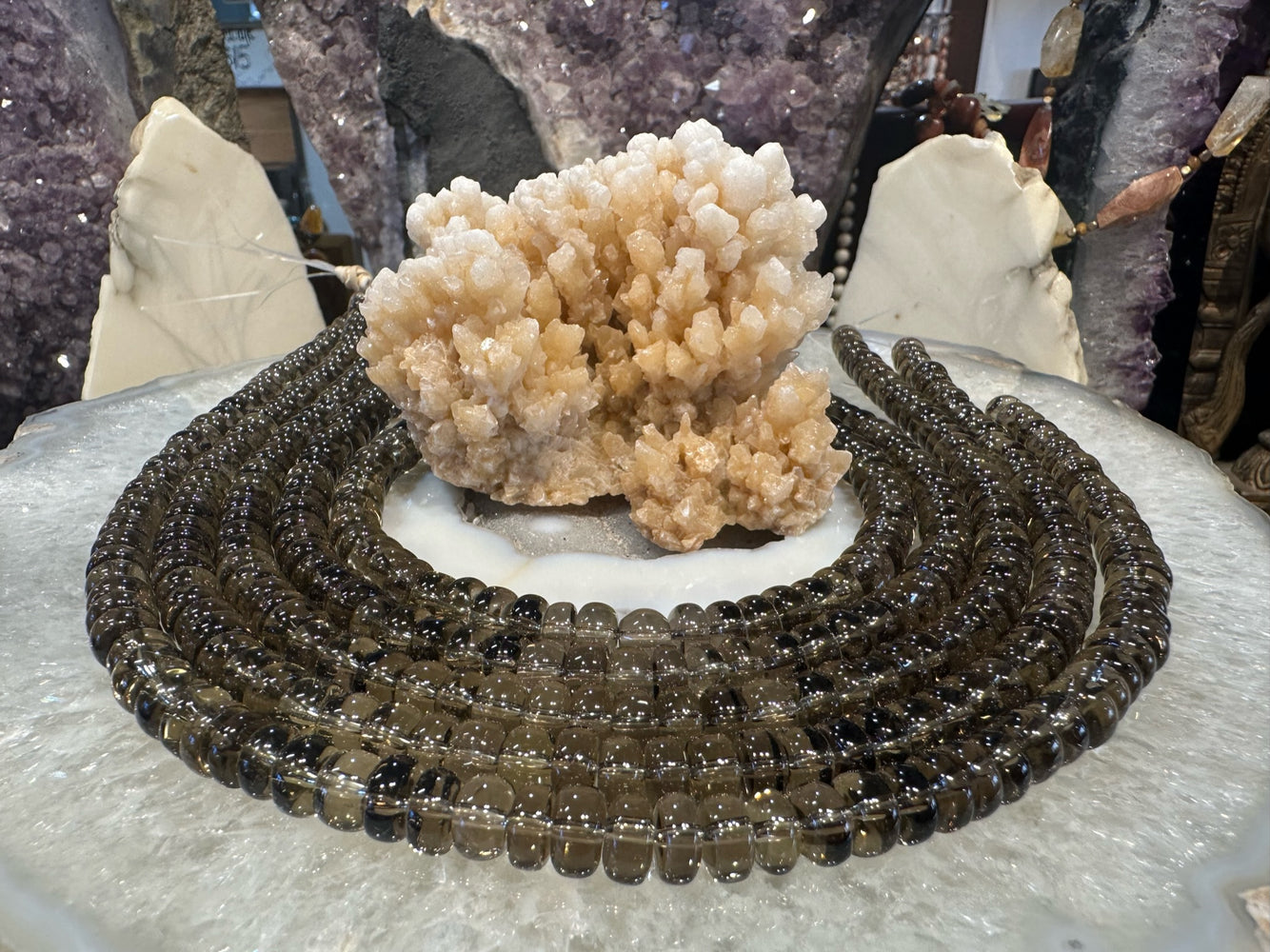 Smoky quartz rondelle 8mm gemstone beads