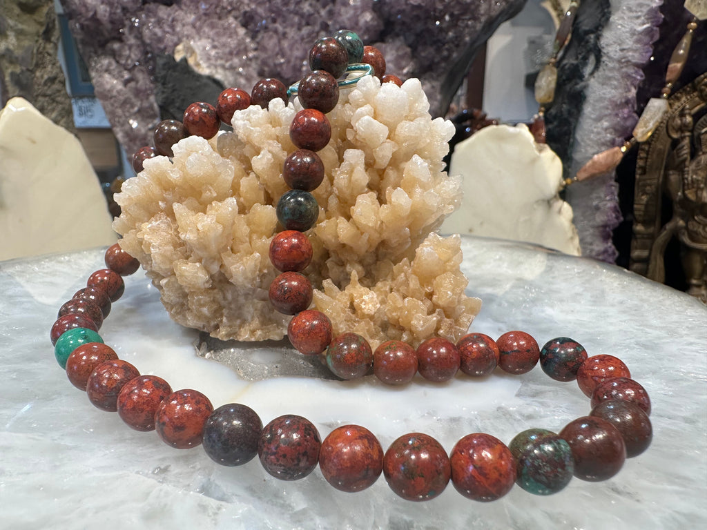 9mm Sonoran Sunrise Chrysocolla Cuprite Red Aqua Round Gemstone Beads