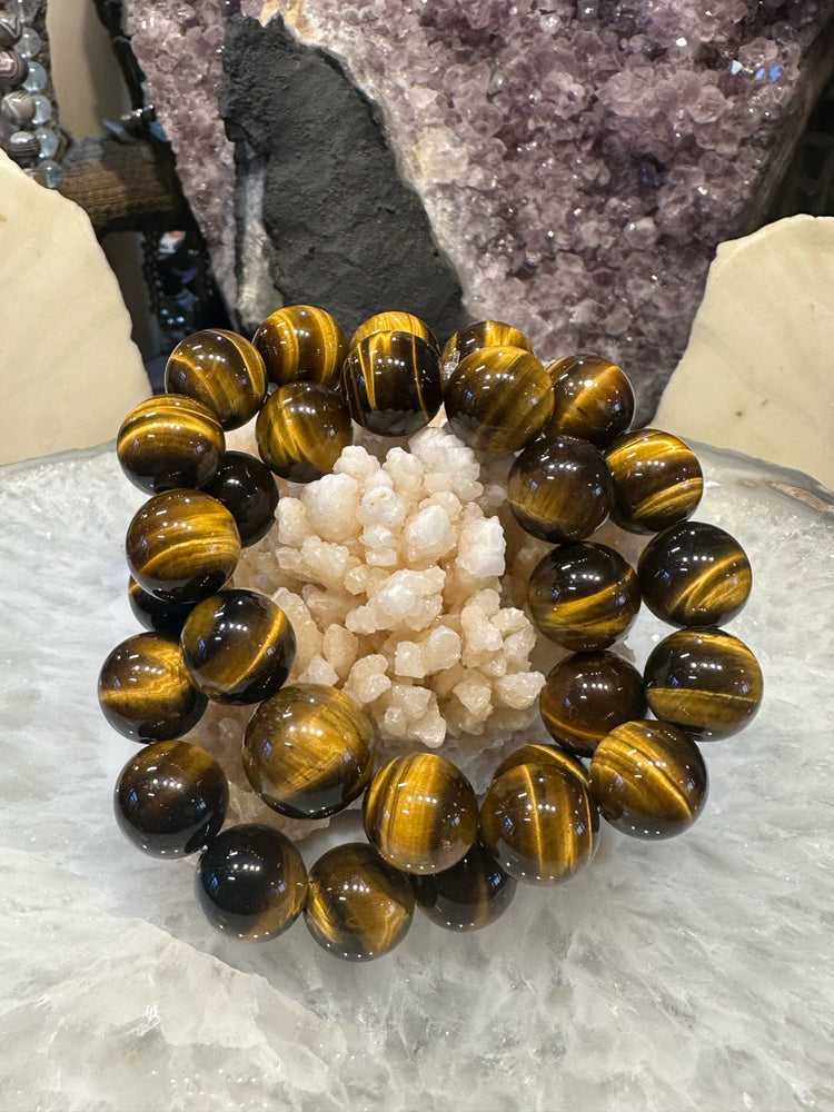 Amazing Tiger eye 14mm deep golden gemstone bracelet