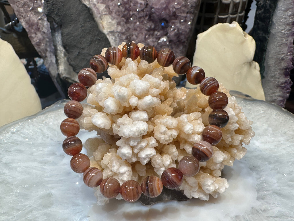 Rare Brown Orange Mixed agate gemstone bracelet - 8mm