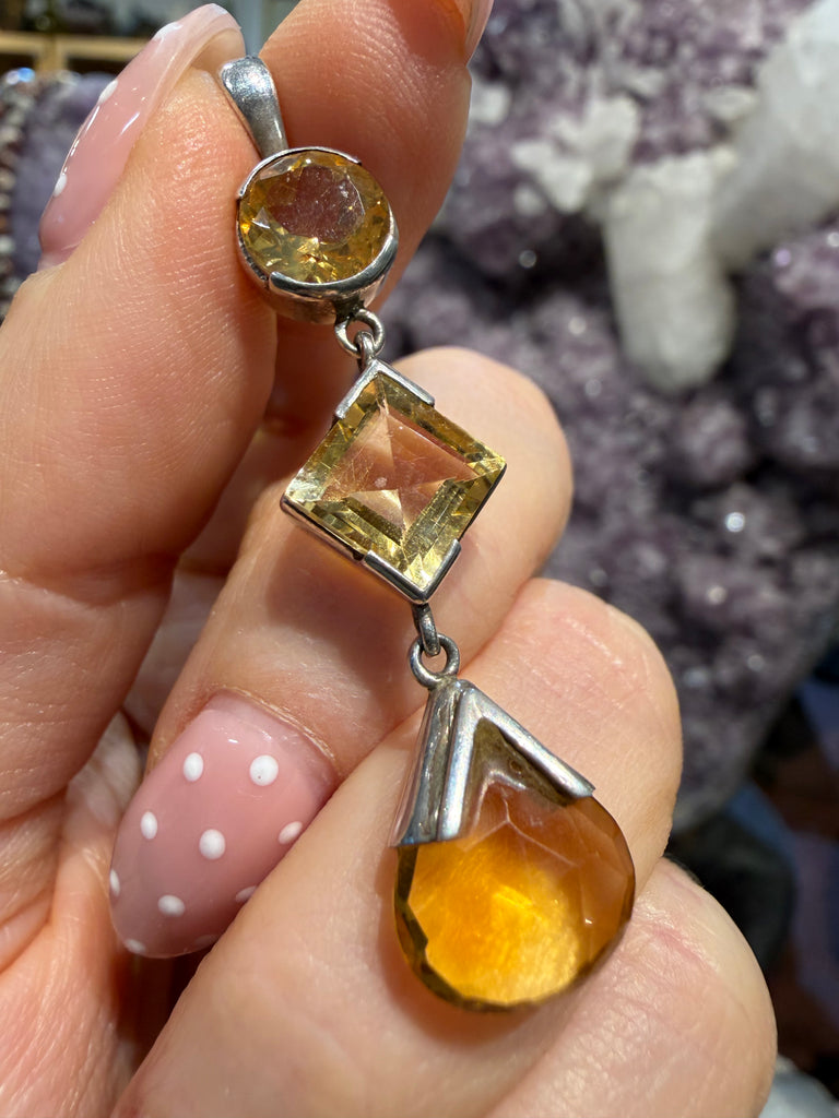 Citrine gem 3 tier sterling silver pendant