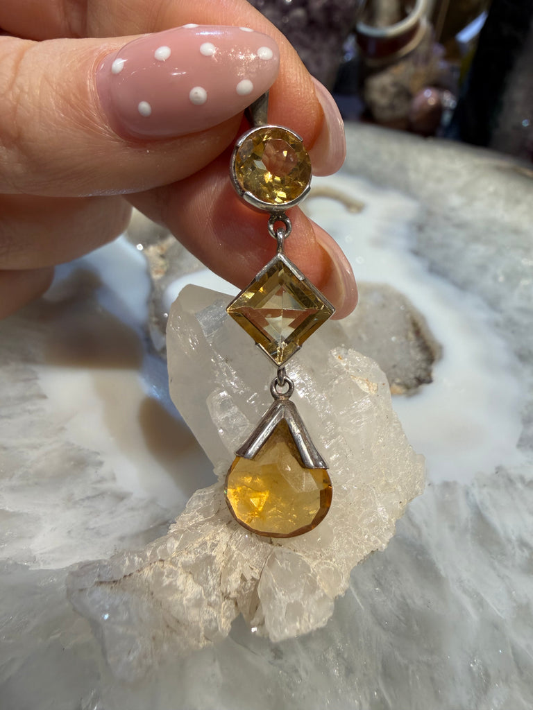 Citrine gem 3 tier sterling silver pendant