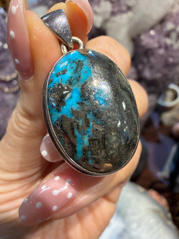 Persian turquoise sterling silver pendant