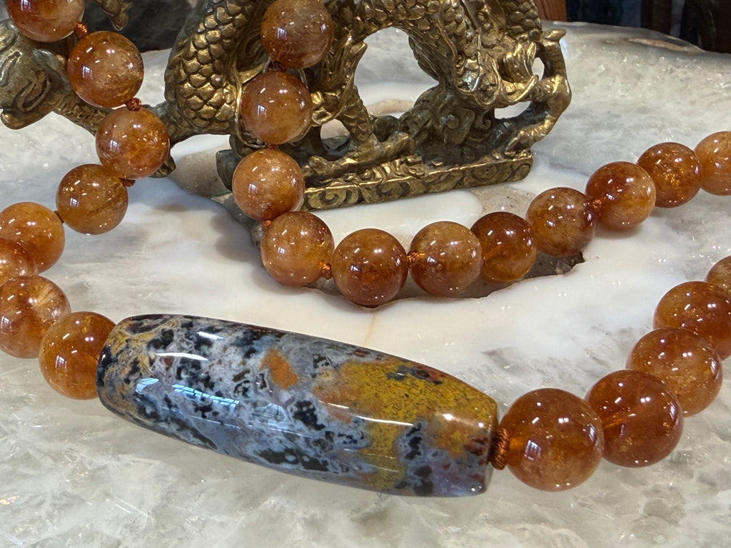 Amazing Uruguay Citrine Gemstone Necklace with Jasper Bead