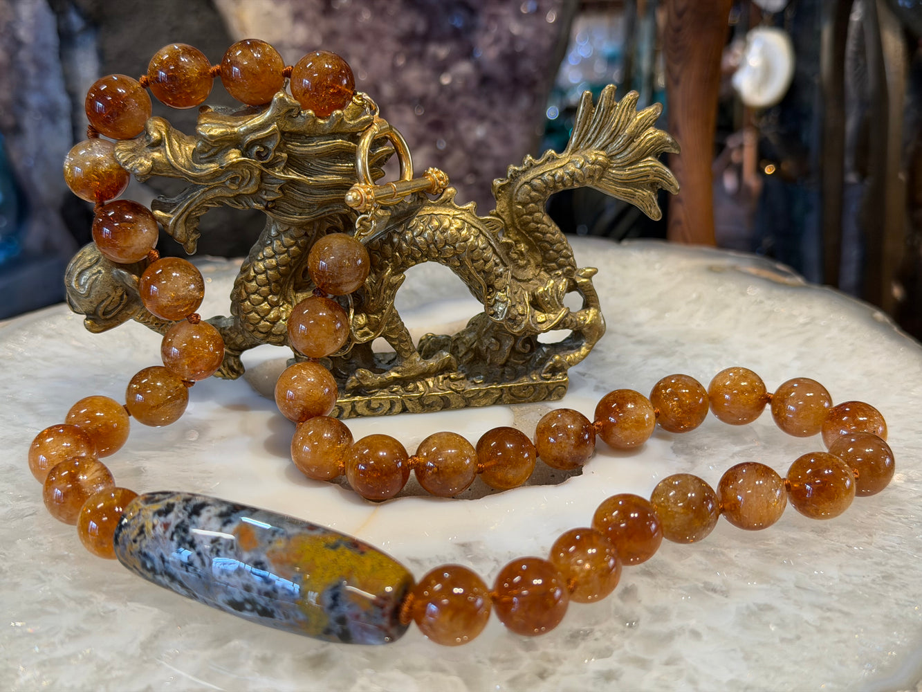 Amazing Uruguay Citrine Gemstone Necklace with Jasper Bead