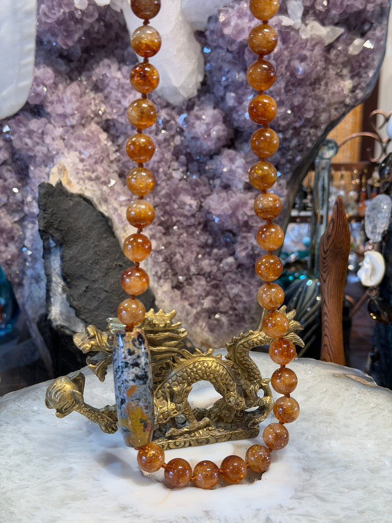 Amazing Uruguay Citrine Gemstone Necklace with Jasper Bead