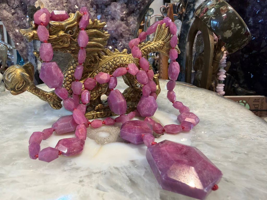 Rare Old Stock Natural Ruby Faceted Hexagon Gemstone Beads Necklace