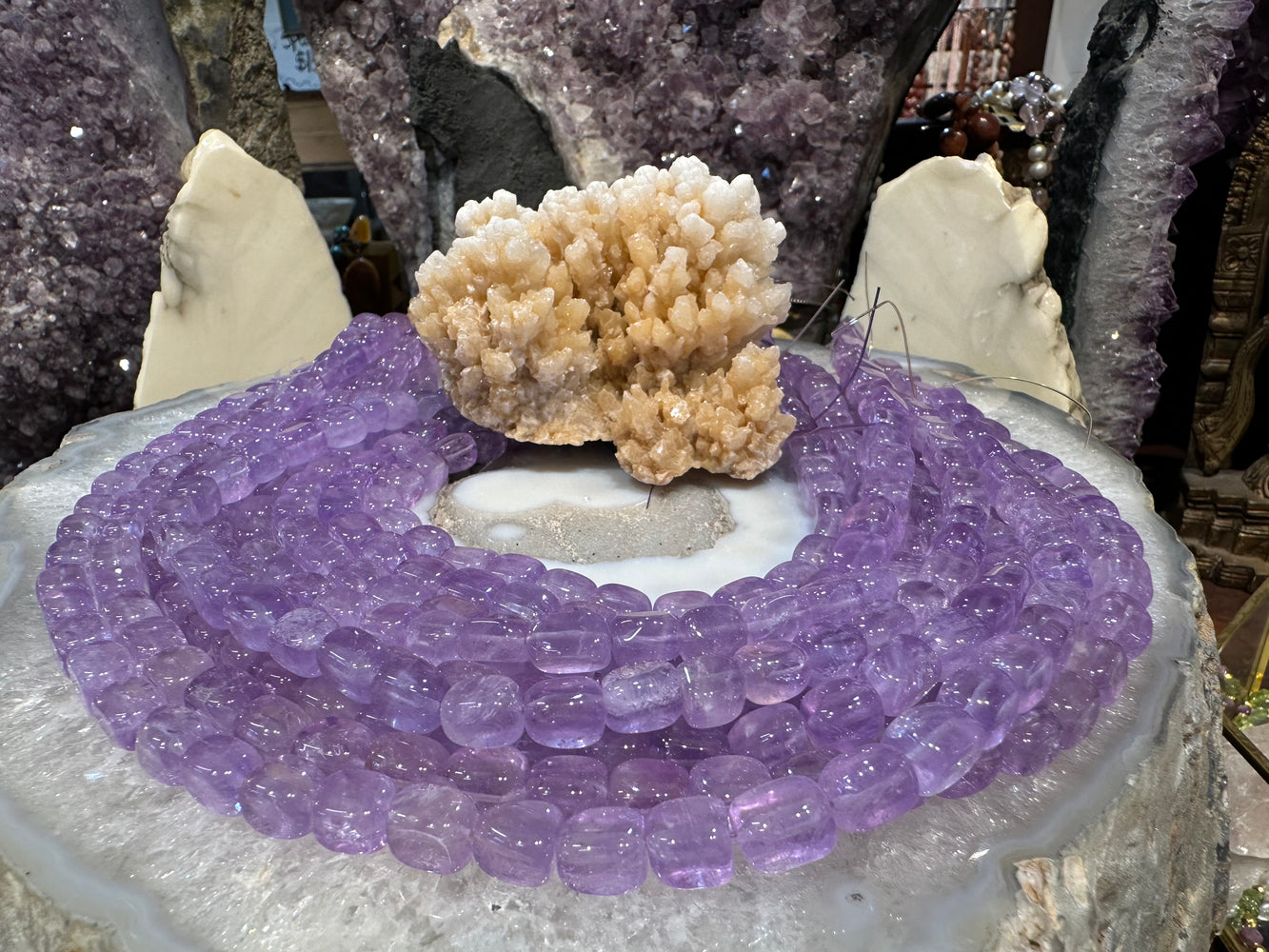 Lavender rose amethyst 9x7mm dimpled rectangle gemstone beads