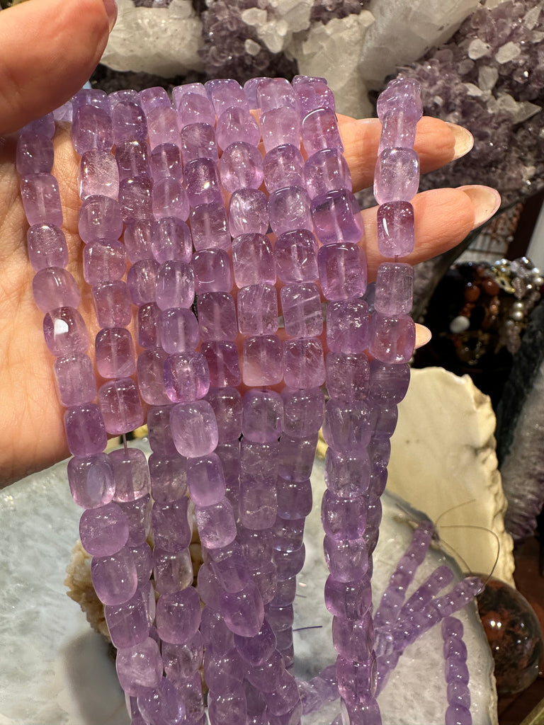 Lavender rose amethyst 9x7mm dimpled rectangle gemstone beads