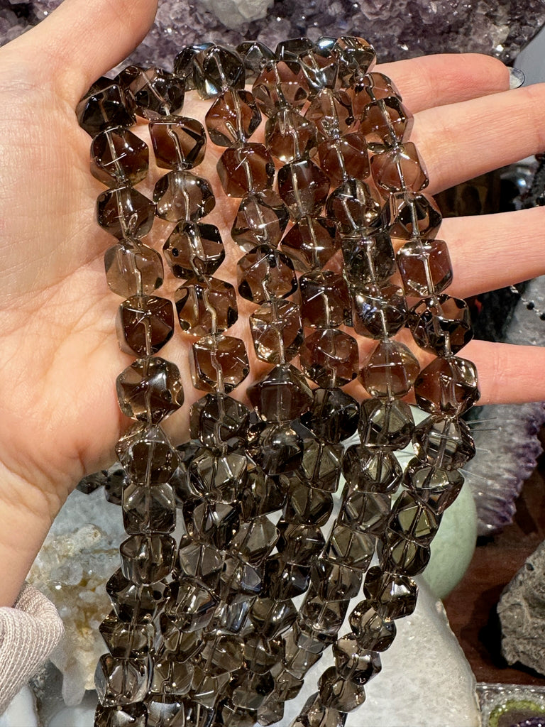 12mm Natural Smoky Quartz Faceted Gemstone Beads