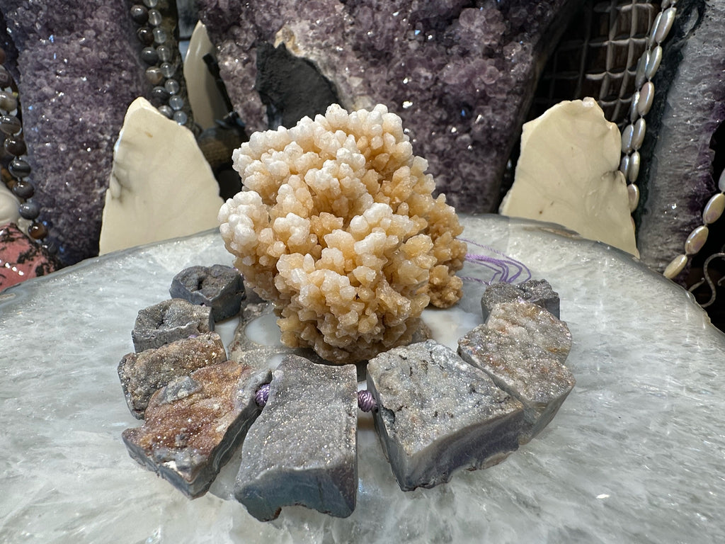 Large Mystic SIlver Drusy grey Agate Gemstone Pendant Beads #2
