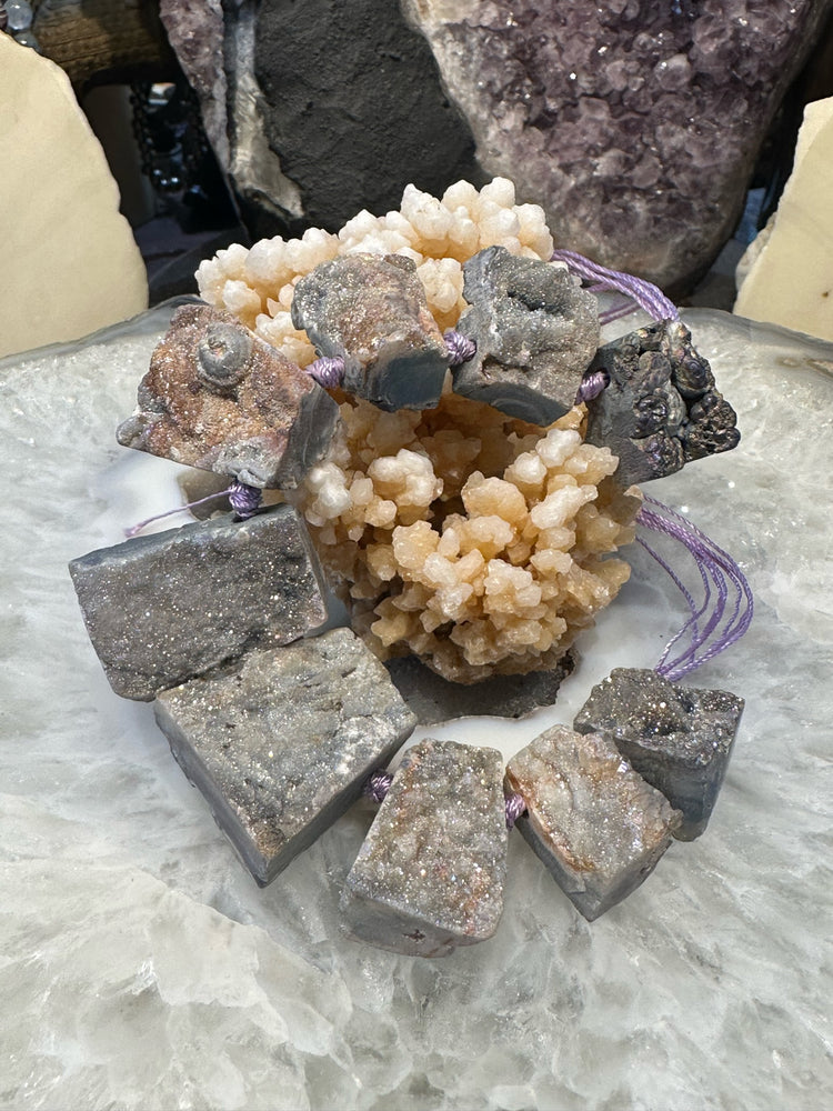 Large Mystic SIlver Drusy grey Agate Gemstone Pendant Beads #2