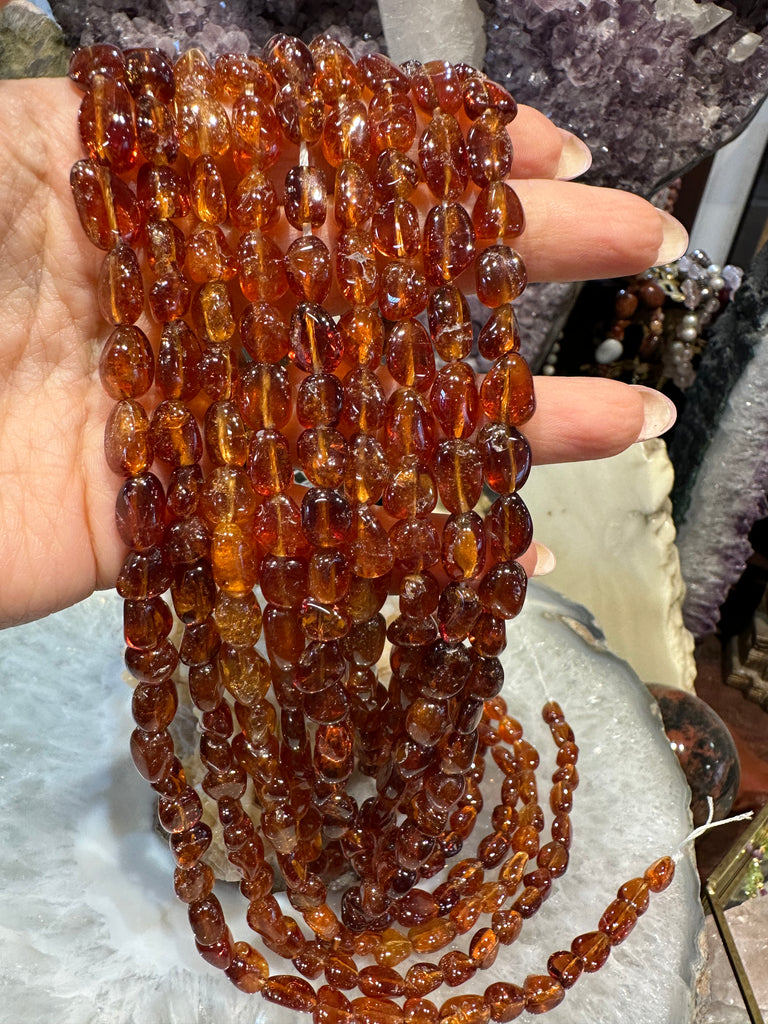 Deep Amber Hessonite garnet 7-10mm gemstone beads