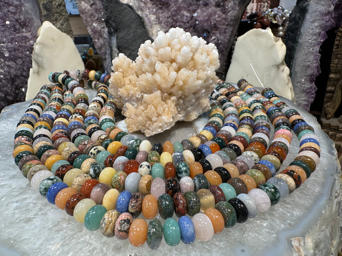 Mixed gemstone 10mm smooth rondelle beads