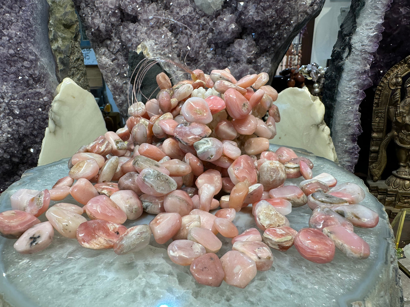 Pink opal top drilled cut 24-26mm gemstones beads