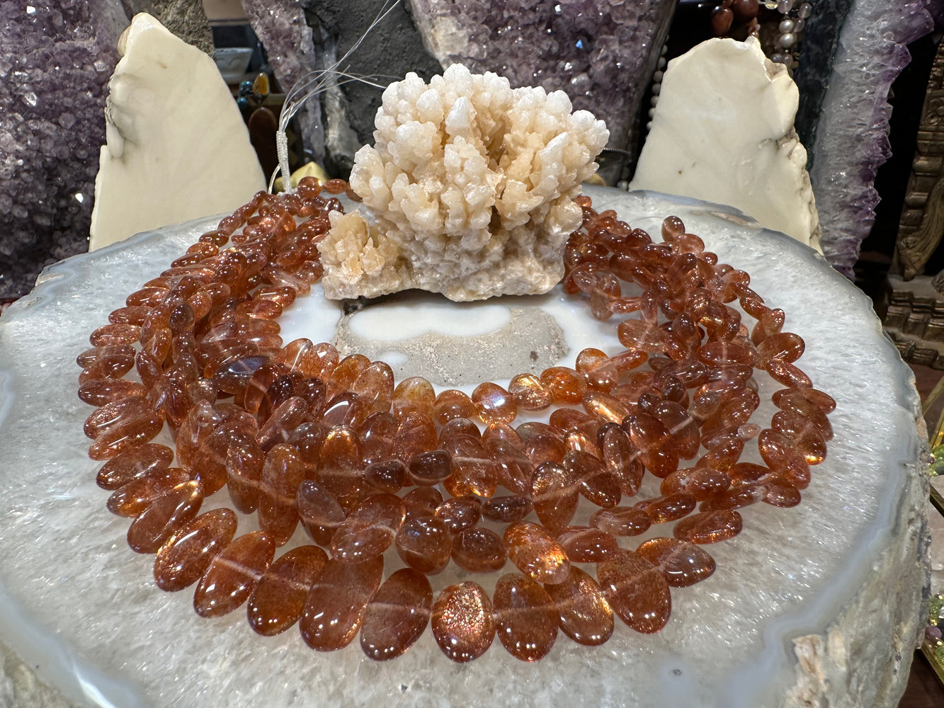 Deep Honey Sunstone high flash center drilled gemstones beads