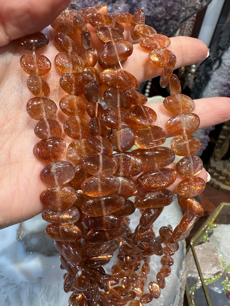 Deep Honey Sunstone high flash center drilled gemstones beads