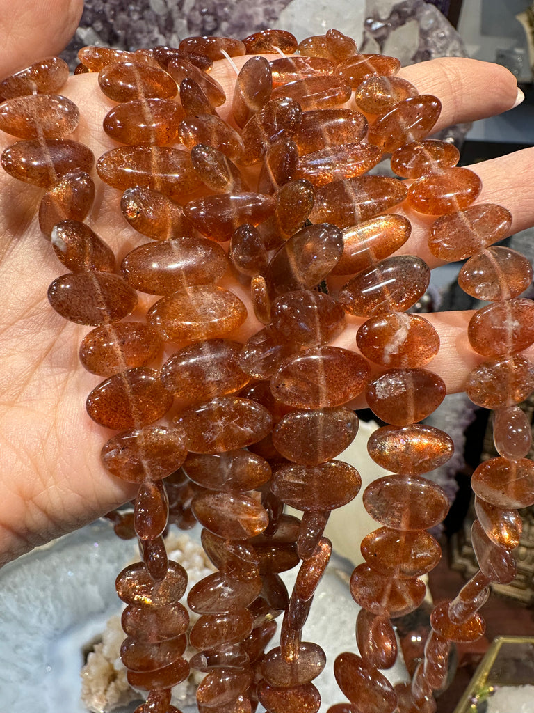 Deep Honey Sunstone high flash center drilled gemstones beads