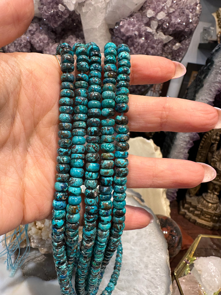 Top Aqua Blue Chrysocolla 6mm smooth rondelle gemstone beads