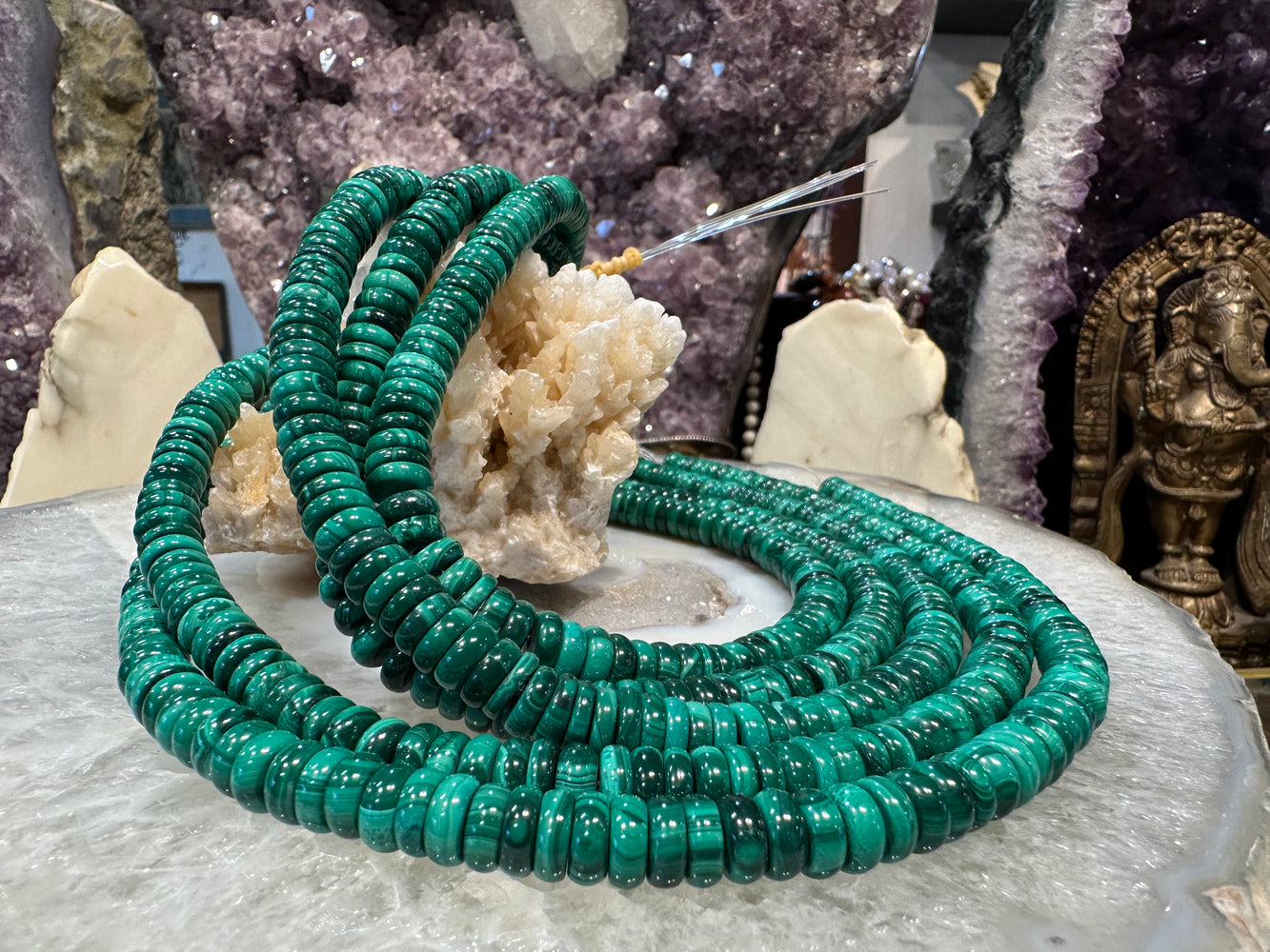 Malachite 8mm smooth rondelle gemstone beads