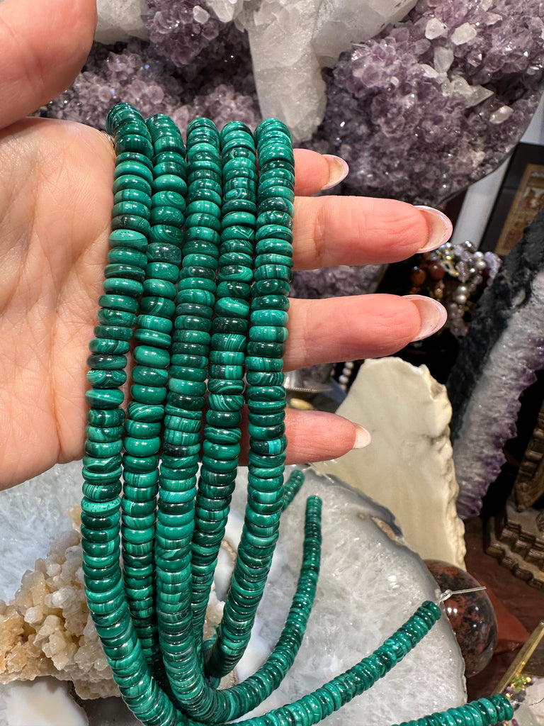Malachite 8mm smooth rondelle gemstone beads