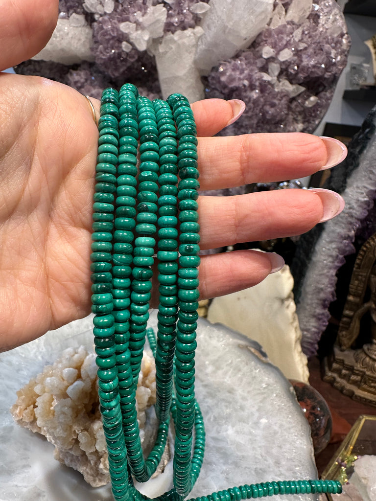 Malachite 6mm smooth rondelle gemstone beads