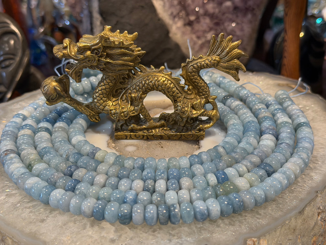 Aquamarine blue 10mm smooth rondelle gemstone beads