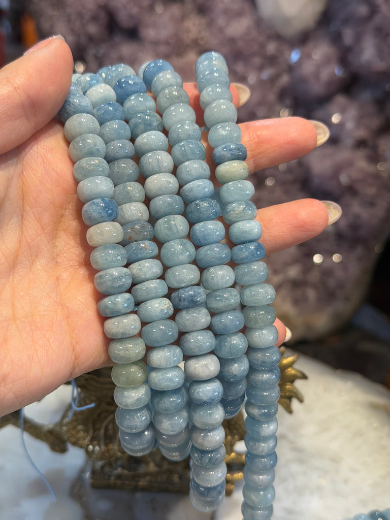 Aquamarine blue 10mm smooth rondelle gemstone