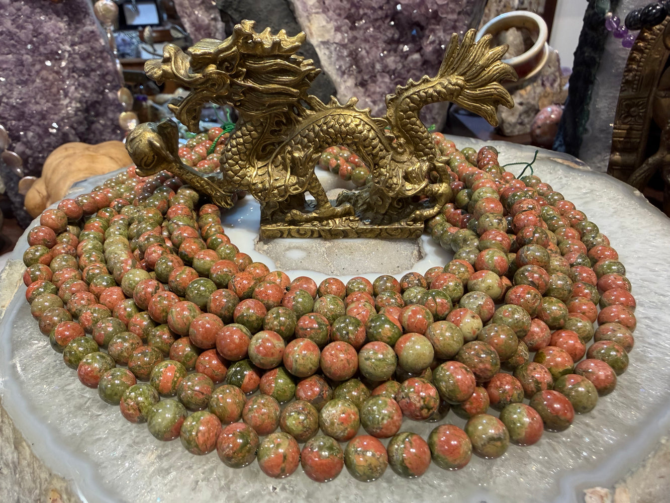 8mm Round Pink Green Unakite Gemstone Beads