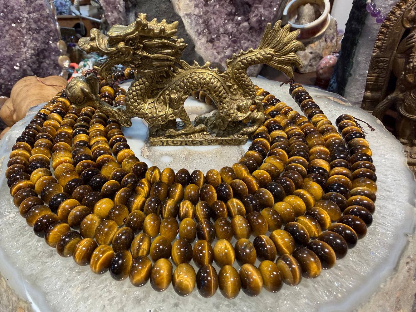 Tiger eye high flash 10mm smooth rondelle gemstone beads