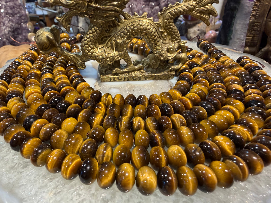 Tiger eye high flash 10mm smooth rondelle gemstone beads