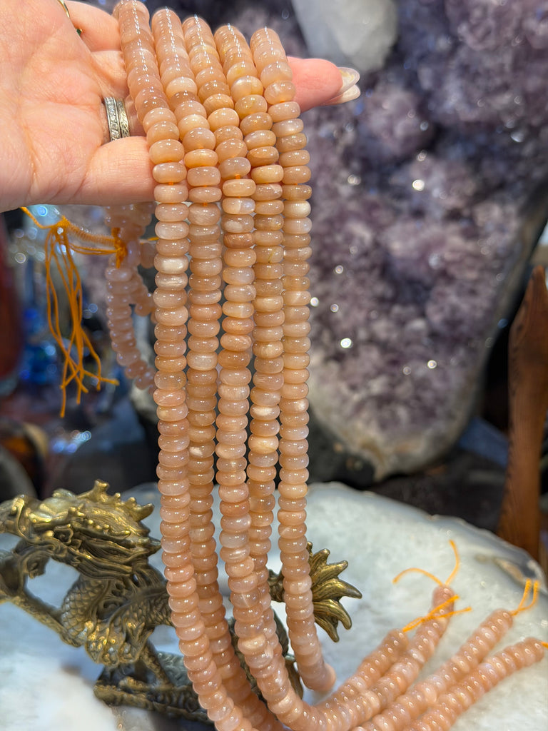 Peach moonstone 8mm smooth rondelle gemstone