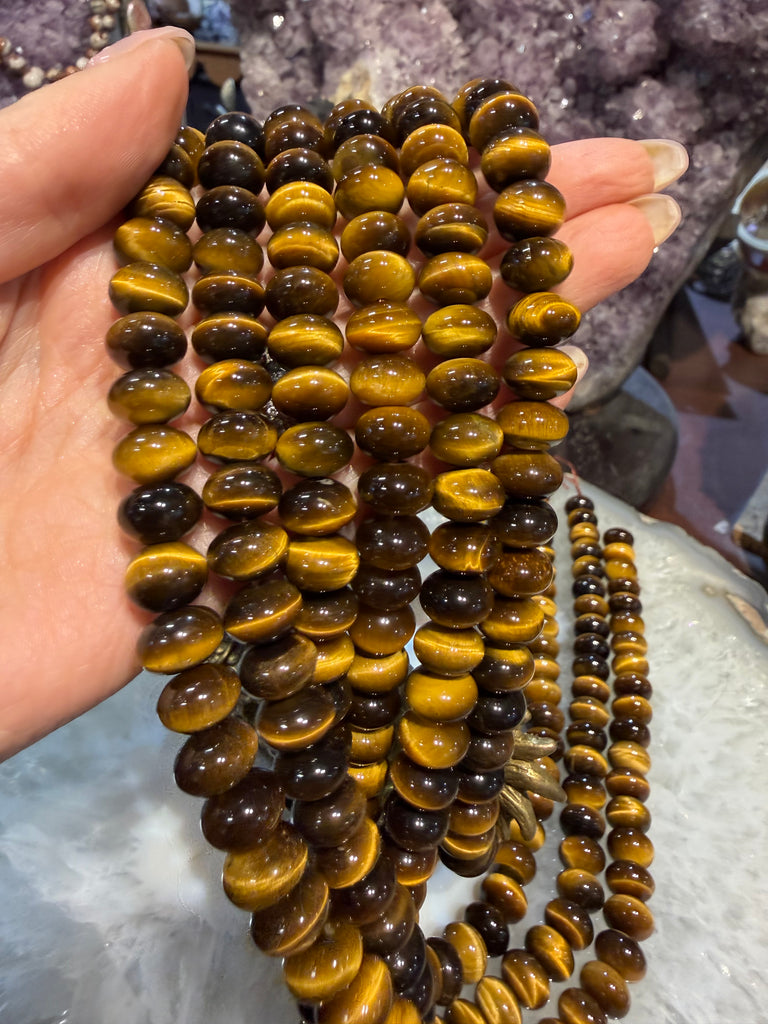 Tiger eye high flash 10mm smooth rondelle gemstone beads
