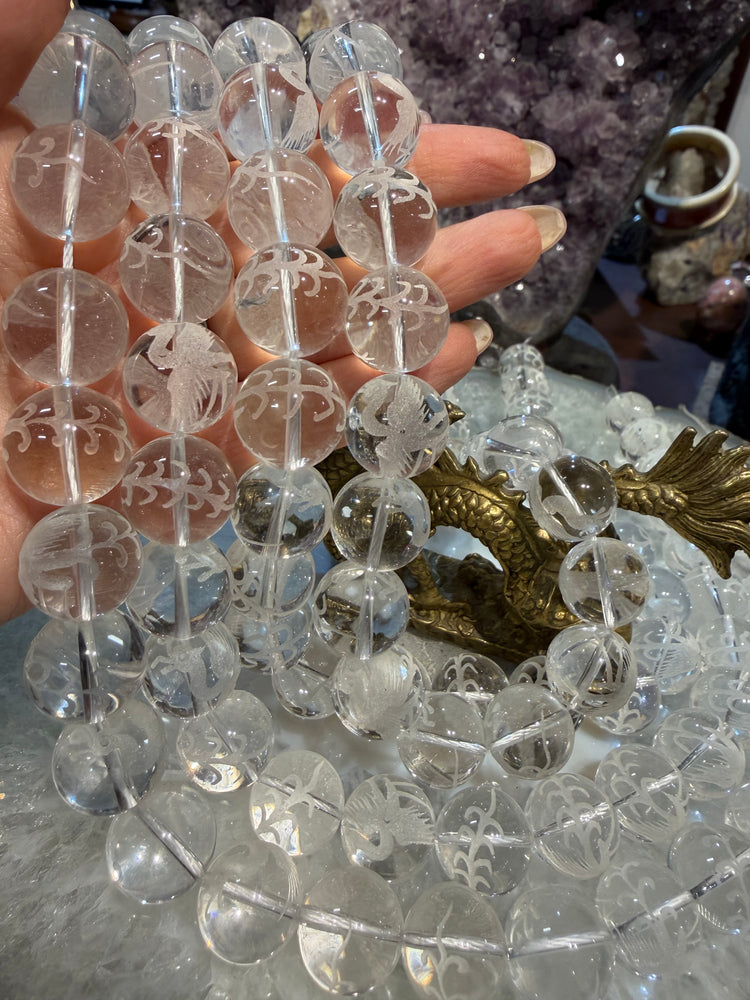 Natural Rare Gorgeous quartz with phoenix carving 16mm gemstone beads