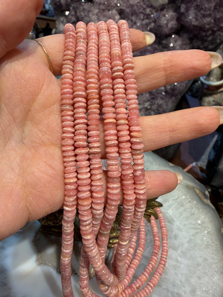 Rhodochrosite smooth rondelle 5mm gemstones beads
